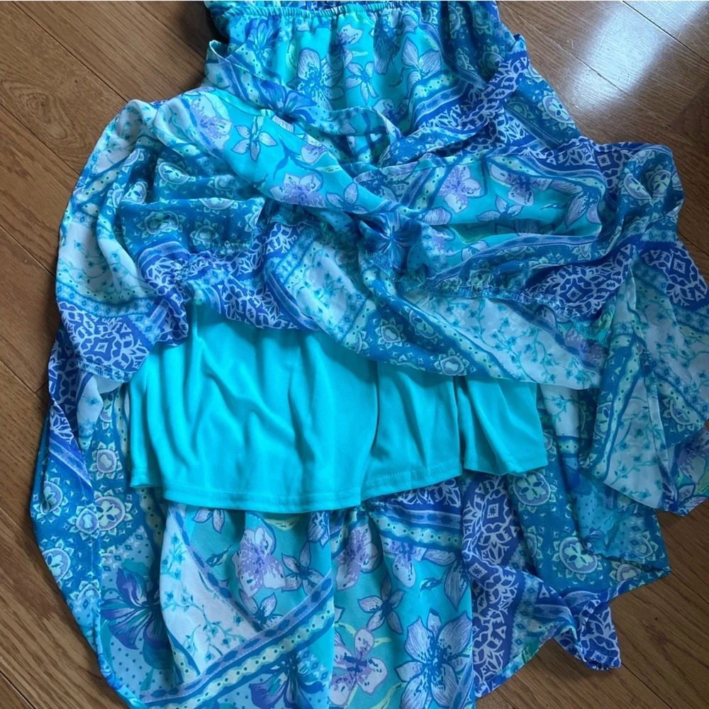 Childrens Place girls 14 dress maxi Floral Blue and Green summer worn once